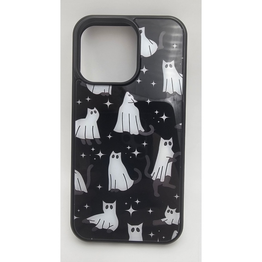 Ghost Cat Cute iPhone 13 Pro Case Black Spooky Halloween Cover